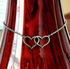 Double Heart Stainless Steel Anklet Ankle Silver Charm Bracelet Jewelry Foot