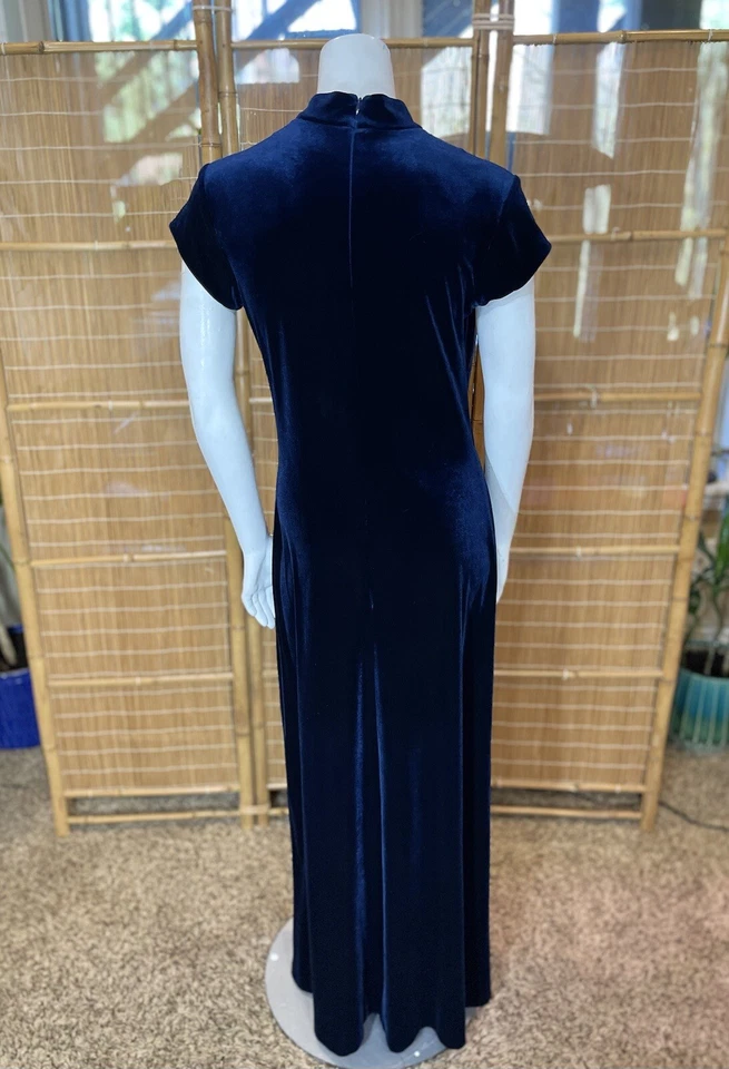 VESTIDO MAXI TERCIOPELO Vintage Años 90 Azul Fiesta Gótico Vampiro Bodycon Blogger Cóctel Foto 3 de 4