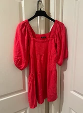 NWOT Shinestar Baby Doll Square Neck Red Women's Puffy Sleeve Dress Size X-Small