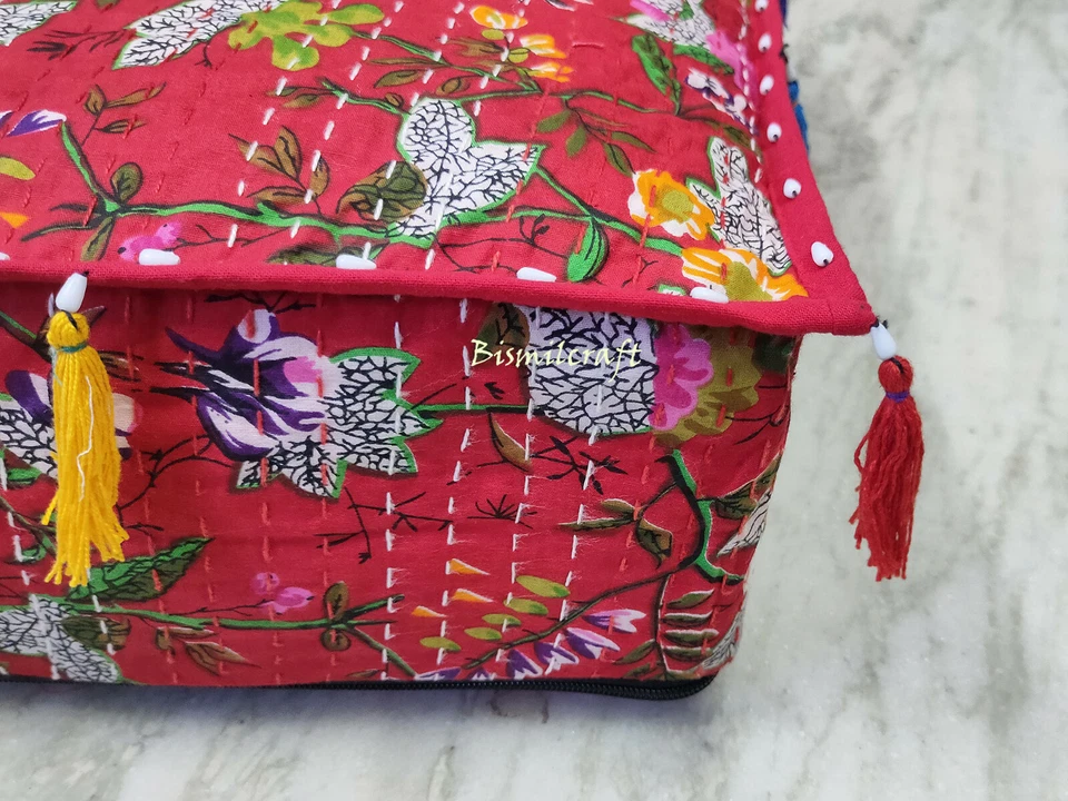 18X18X5" Square kantha Cushion Cover Floor Pillow Cover Unfilled Zafu Pillow D3 - Image 4 of 4