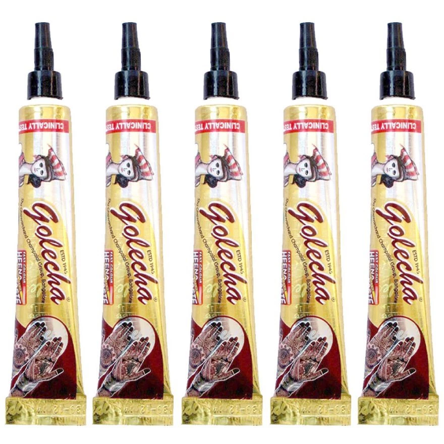 Golecha Dark Henna Mehandi Temporary Tattoo - Maroon - 5 Tubes