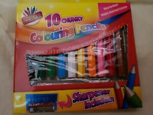 10 Lápices de colorante Grueso Talla 1/2 Colores Surtidos Fácil Agarre Y Afilador