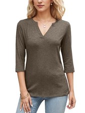 Women's V Neck 3/4 Sleeve T-Shirt Basic T-Shirt Loose Fit Tops
