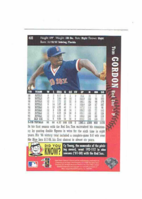 Tom Gordon Boston Red Sox Pitcher #48 Upper Deck 1997 Baseball
