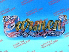 PERSONALIZED GOLD PLATED NAME PLATE NECKLACE W/ COLOR PLASTIC ONYX BACKGROUND