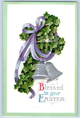Easter Postcard Holy Cross Covered Ivy Leaf Ringing Bells Clapsaddle Embossed
