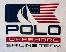 Polo Ralph Lauren T shirt Men L White Offshore Sailing Team American Flag Preppy