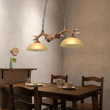 Deer Horn Chandelier Pendant Light 2-Light Ceiling Hanging Lamp Resin Vintage