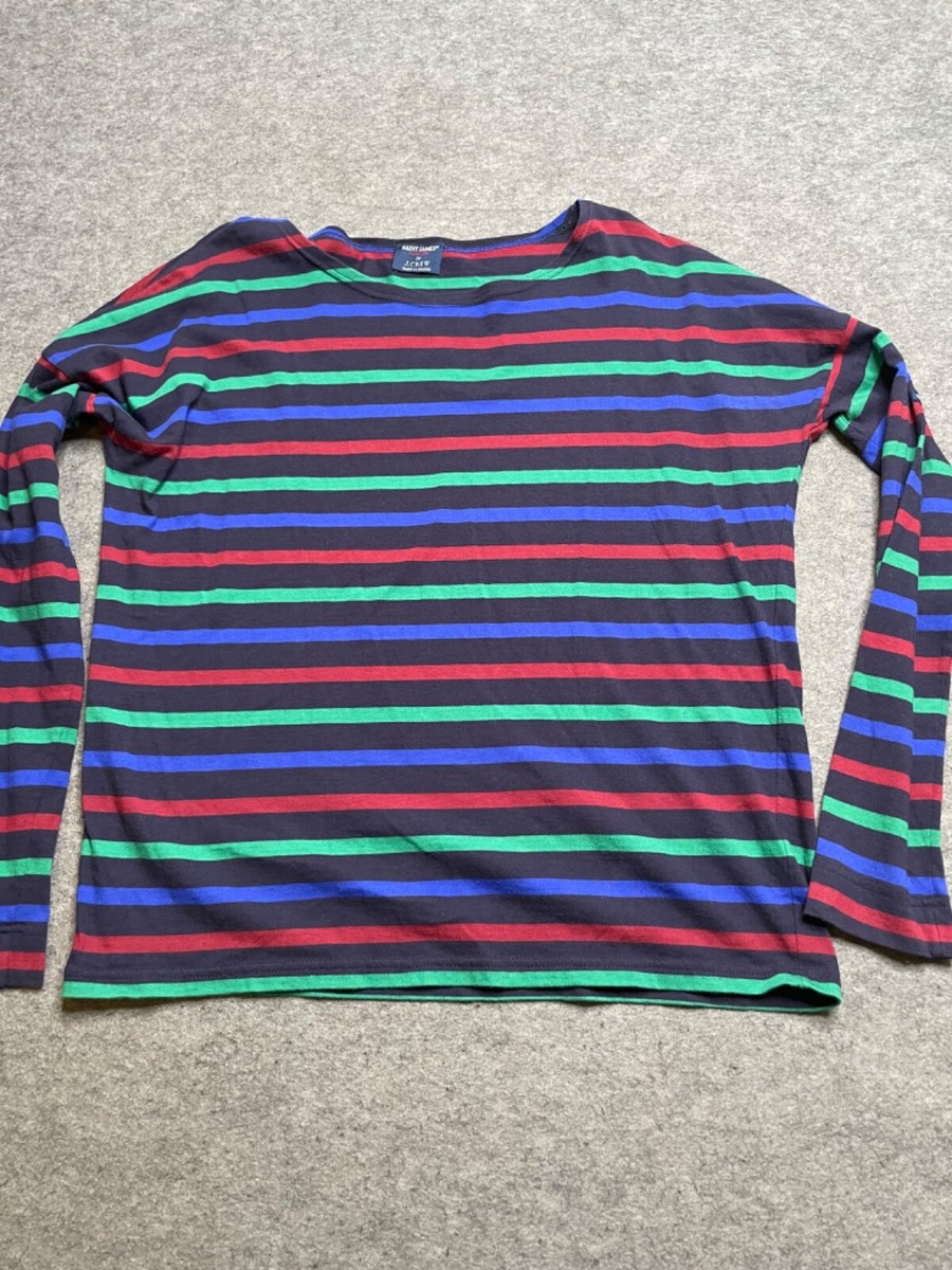 Saint James For Crew Cotton Breton Striped Tee Shirt Red/Navy Green Sz S
