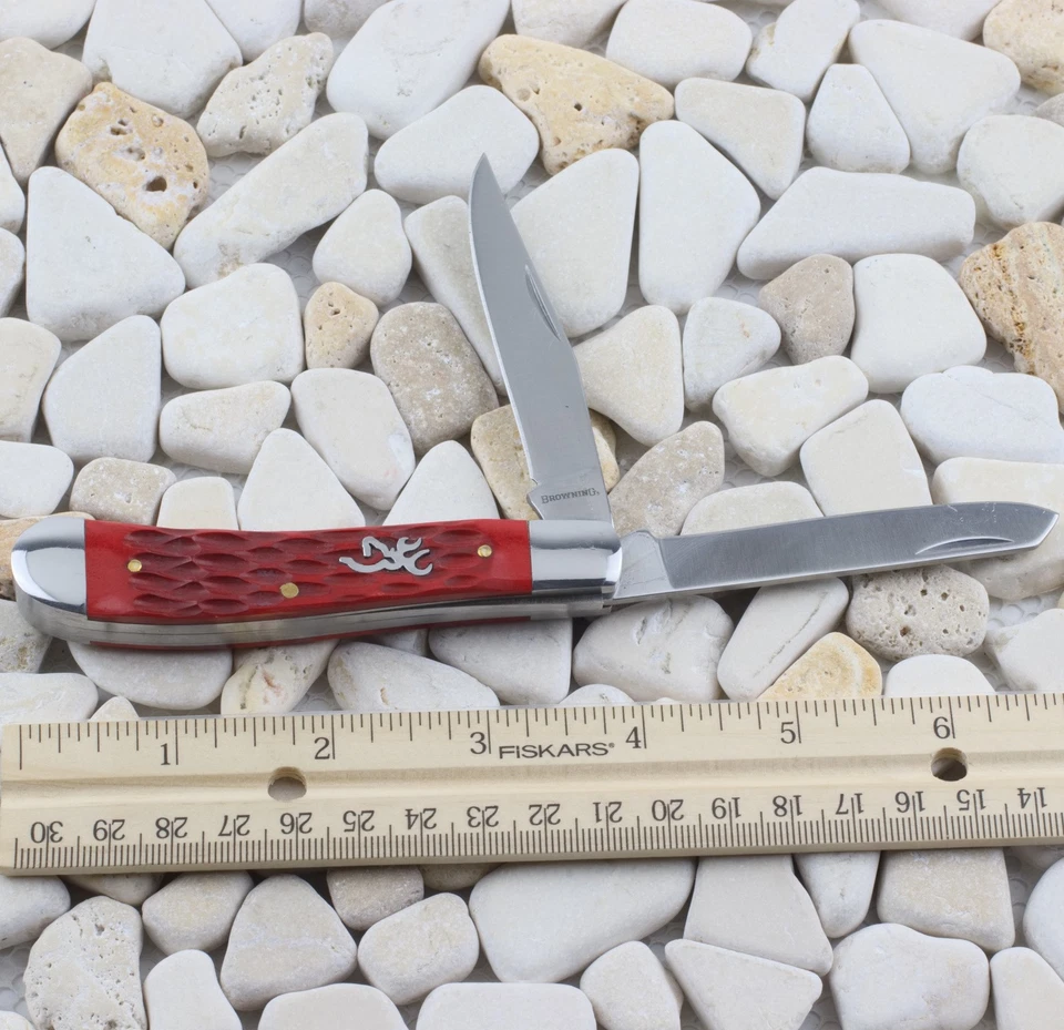 Navaja de Bolsillo Plegable Browning Trapper Hueso Plantillado Rojo Foto 3 de 4