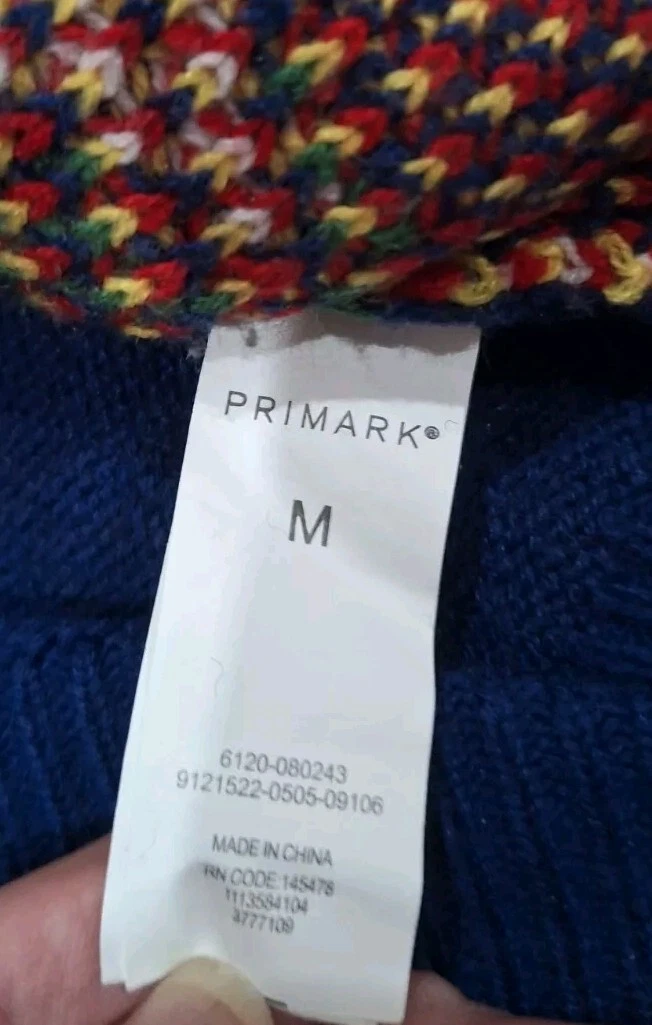 Primark Seasons Greetings Ugly Christmas Sweater Medium Navy Blue W Xmas Tree