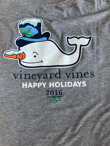 Vineyard Vines Long Sleeve 2016 Happy Holidays Christmas Whale Shirt Youth Med - Picture 3 of 7