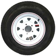 13" 5-4.5" Bolt Circle White Spoke Wheel and ST17580D13C Bias Trailer Tire
