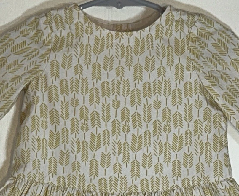 Baby Gap Baby Girl 3-6M Dress Long Sleeve Ivory Gold Leaves Lined Back Buttons - Image 3 of 4