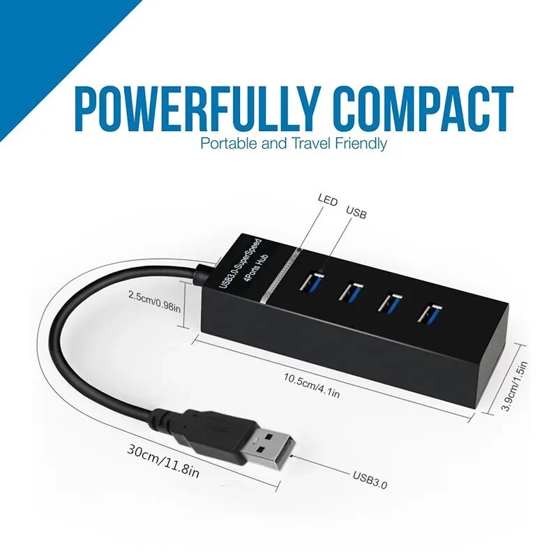 4-Port USB 3.0 Hub for Laptop & PC - High-Speed Data Transfer & Extra Ports