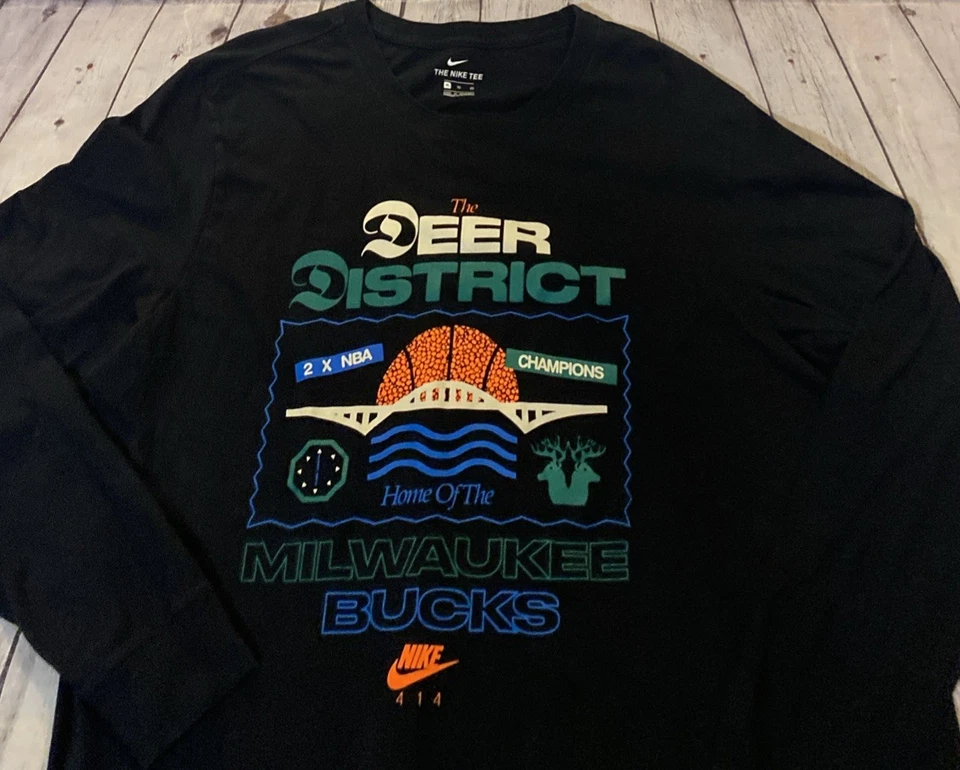 Milwaukee Bucks NBA Nike Size XL Long Sleeve Black Shirt Deer District 414 - Image 2 of 4