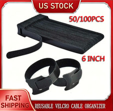 100 Cable Straps black Wire Cord Hook Loop Ties Reusable Fastening Organizer-Lot