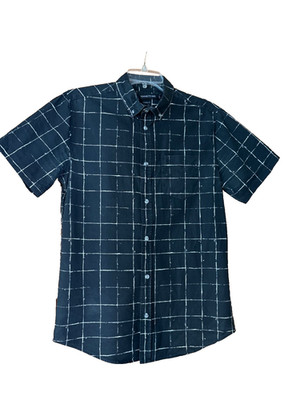 19 Ninety:One Mens Black w/White Windowpane Pattern Short Sleeve Shirt S