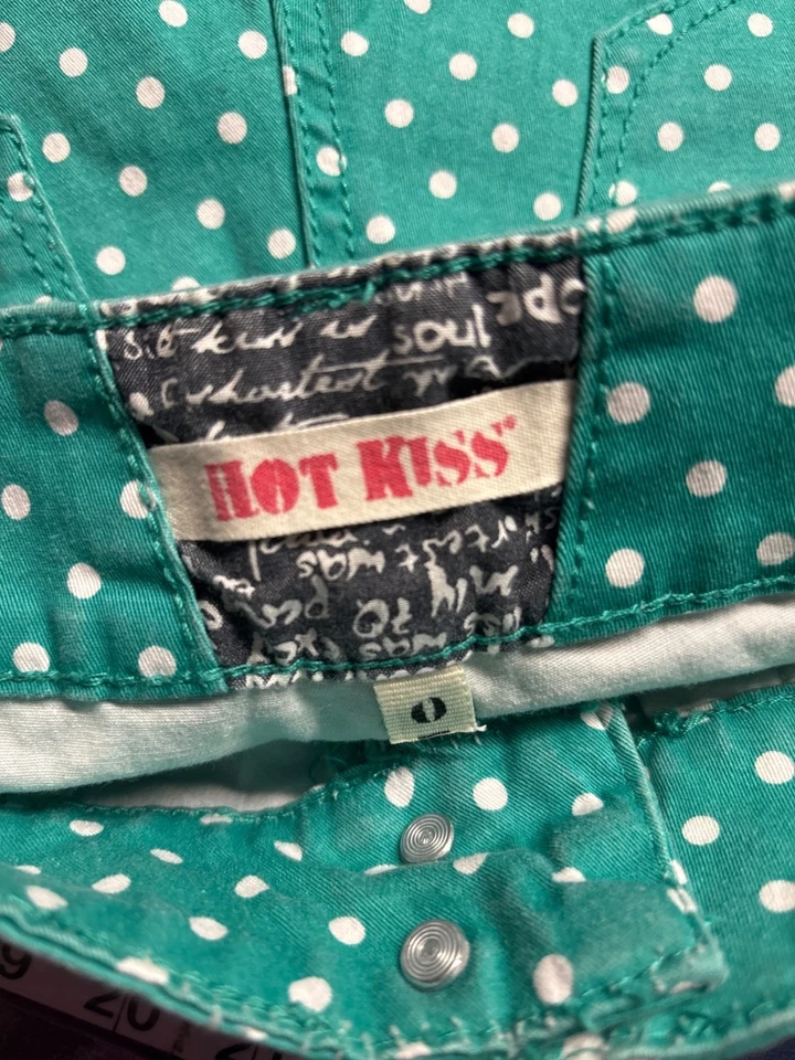 Vintage Y2K Hot Kiss Green White Polka Dot Denim Booty Shorts Cici Lace 0 - Image 3 of 4