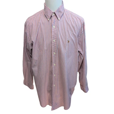 Chemise Ralph Lauren Yarmouth XL rose rayures logo marron coton - Photo 1/4