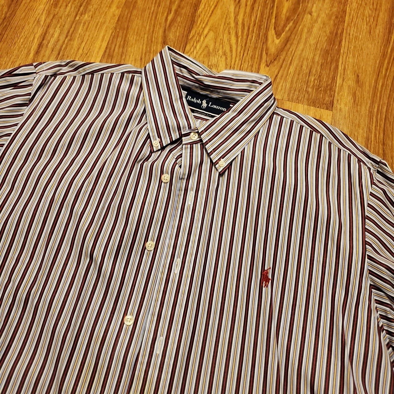 Vtg Polo Ralph Lauren Shirt Men XL Custom Fit Striped Button Down Preppy