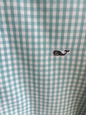 Vineyard Vines Shirt Men L  Whale Button Down Aqua Blue Checkered