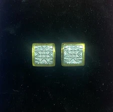 Jeep Collins Sterling Silver .925 & Hammered Brass Square Clip On Earrings 1” 