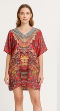Women Plus Size Loose Kaftan Tunic Dress Hippy Kimono Sleeve Poly Tunic KF012
