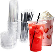  25 SETS 32 Oz Cups with Lids, Plastic Cups with Lids and Straws Ideal for Cold