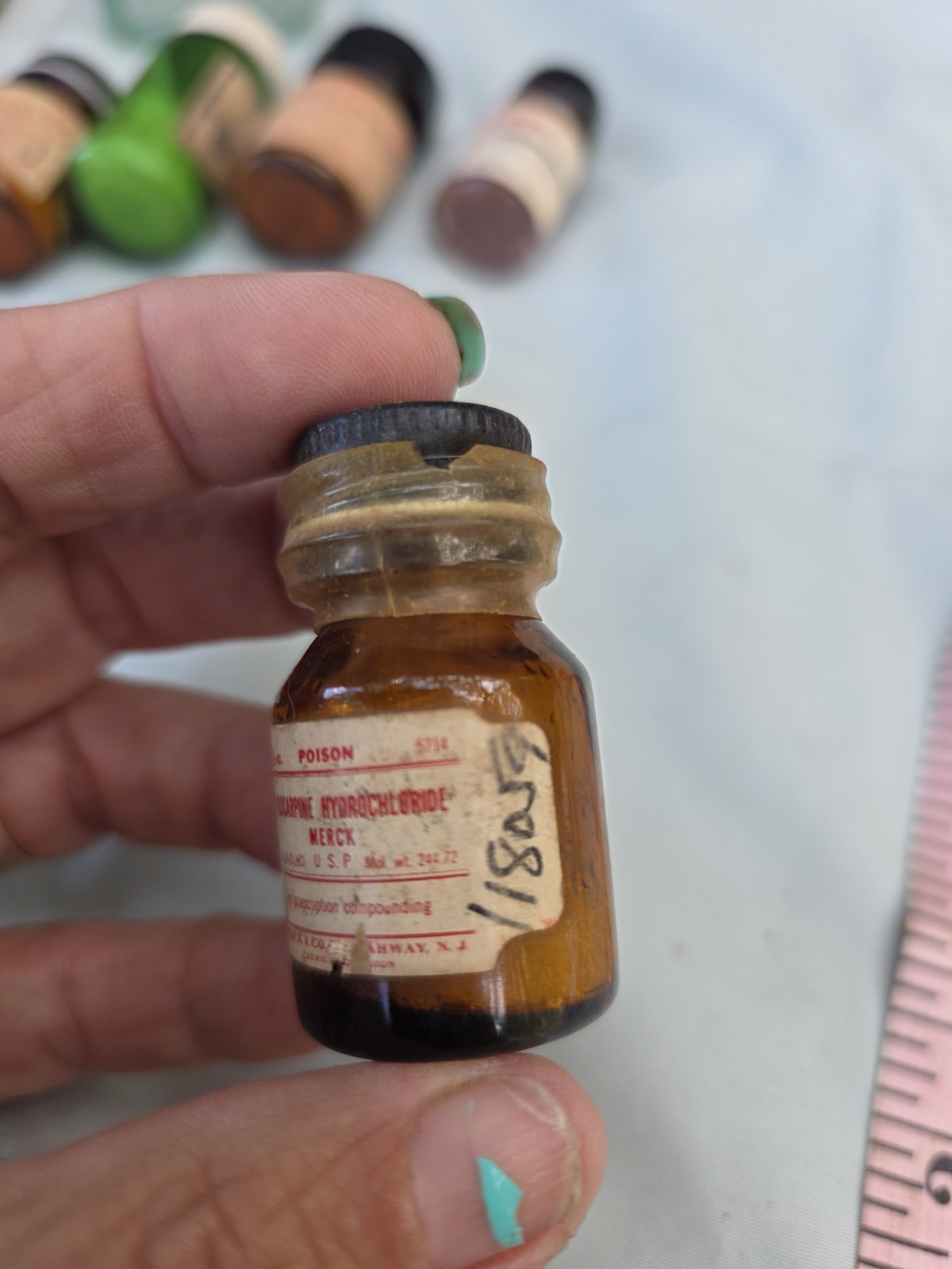 Merck & Co. glass bottle pilocarpine hydrochloride Vintage Set Of 2