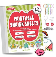 12Pcs Printable Shrinky Dink Plastic Sheets with Key Ring Shrink Paper Set