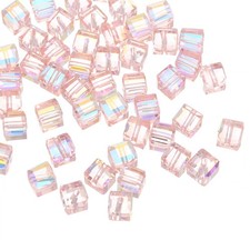 50Pcs Cube Crystal Glass Beads, 8mm Sparkle Faceted Loose Bead Pink