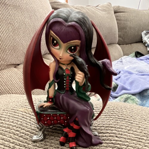 Veronese Lady Gothic Fantasy Winged Dragon Figurine Red and Black