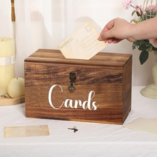 Wood Wedding Card Box Rustic Acacia Gift Card Box with Slot for Wedding Birth...