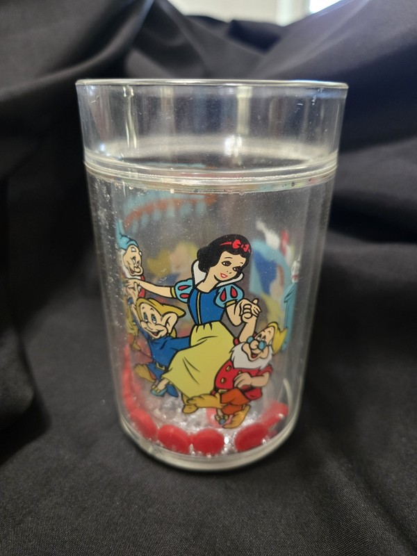 Vintage Snow White & 7 Dwarfs Glitter Double Walled Cup 1990's Kibouki Shaker