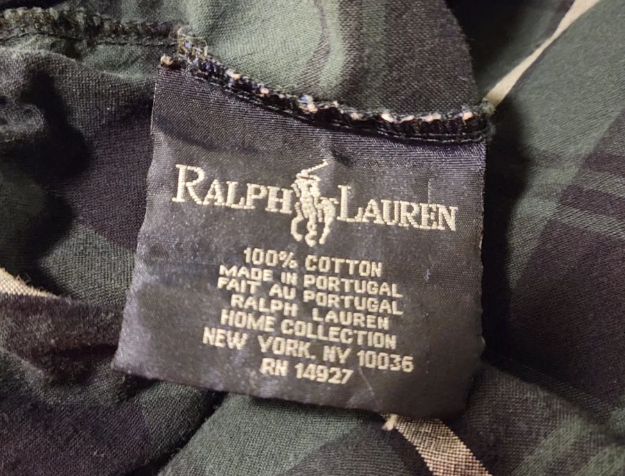VTG Ralph Lauren Blue Label Full Size Flat and Fitted Bradley Tartan Green Plaid - Image 4 of 4