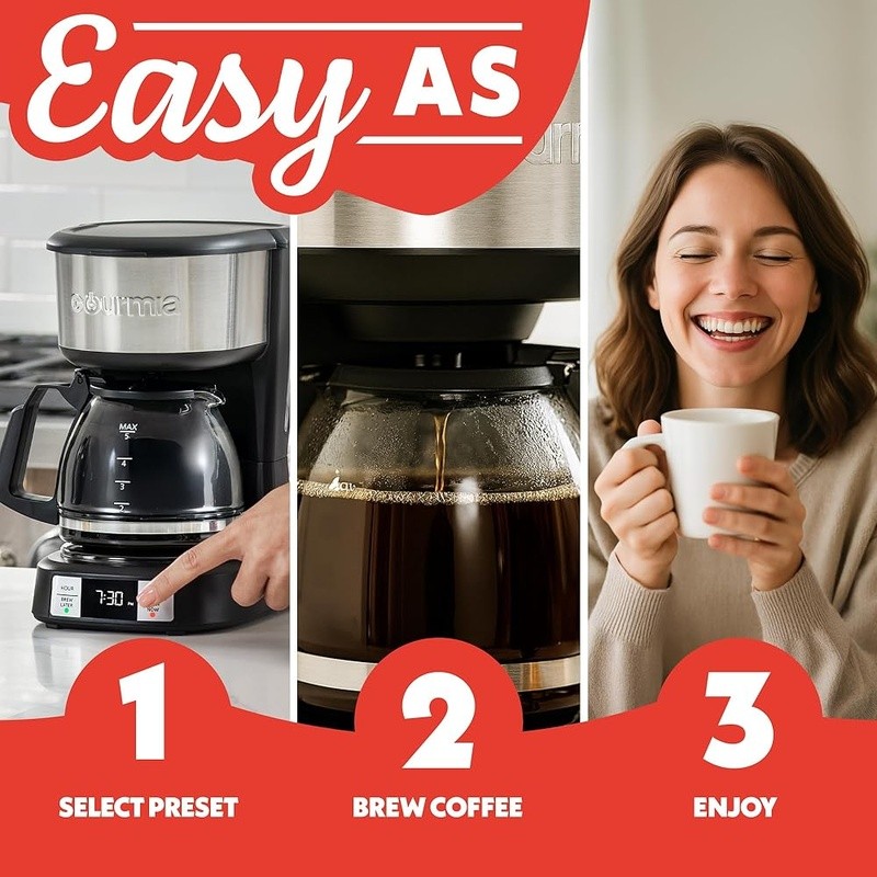 Programmable 5 Cup Coffee Maker Auto Shut Off Timer Keep Warm Pause Serve Drip