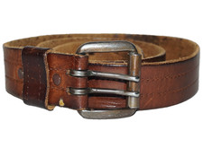 70's Vintage ARTISAN CRAFTED Cedar Brown Distressed Leather Belt 27" - 37"