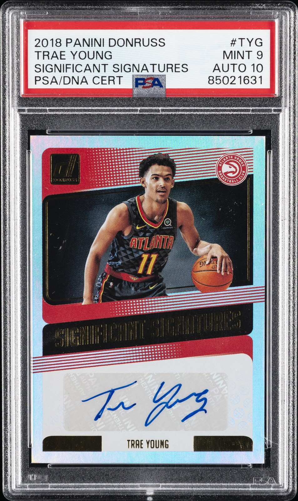 2018 PANINI DONRUSS SIGNIFICANT SIGNATURES #TYG TRAE YOUNG PSA 9 AUTO 10