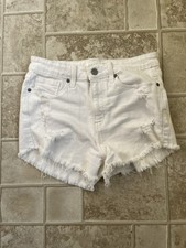Eunina Lulu High Rise Cut Off Distressed White Denim Shorts Size S Booty Short