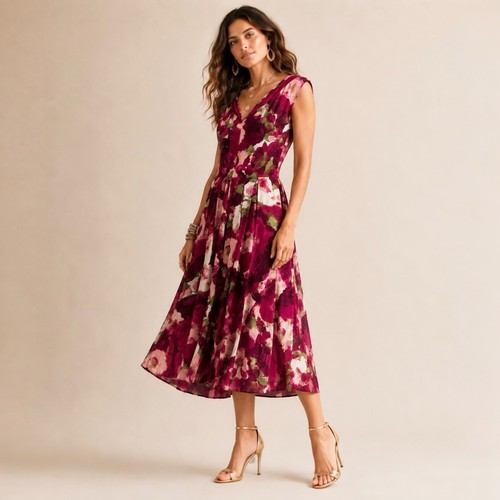 $109 Emily & Finn Women’s Bohemian Cottage Core Summer Peony Lined Midi Dress M