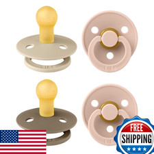 BIBS 4-Pack Round Nipple Pacifiers, Natural Rubber, BPA-Free, 0-6M, Pink