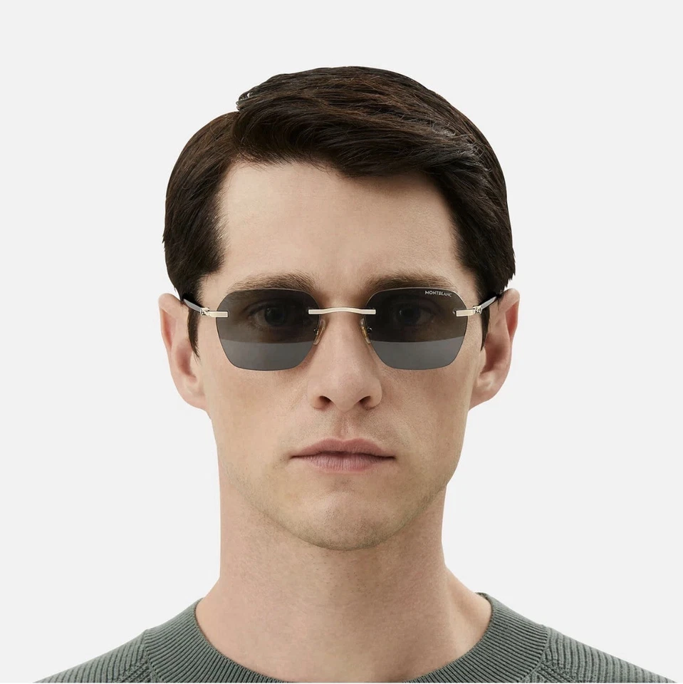 Gafas de sol Montblanc cuadradas sin montura con marco de metal plateado gafas de lujo - Imagen 4 de 4