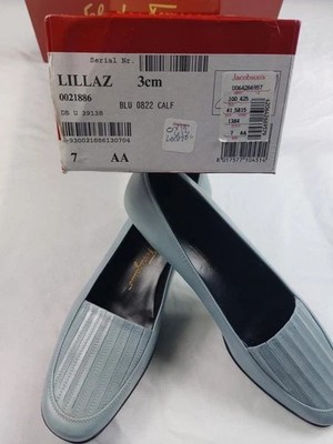 SALVATORE FERRAGAMO Boutique LiLLAZ Blu Calf loafer heels 7AA