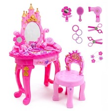 Kids Princess Vanity Dressing Table & Stool Set for Girls Toy Mirror Accessories