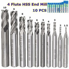 10pcs HSS Straight Shank Spiral 4 Flute End Mill Cutter CNC Drill Bit Tool C 