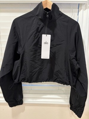 AIo Yoga Women s Cropped 1/4 Zip Alumni Pullover - Size S - Black - NWT