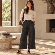 EILEEN FISHER Hemp Organic Cotton Ankle Wide Leg Pants Gray Sz L 188 UU53 