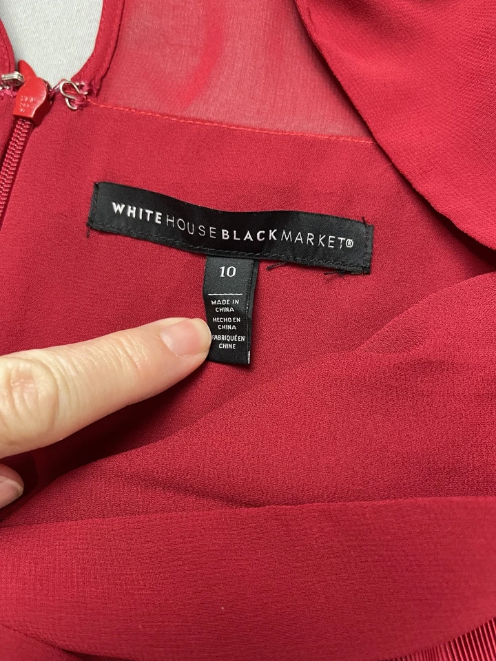 White House Black Market 女式 10 码红色 V 领褶饰长裙 — 第 4/4 张图片