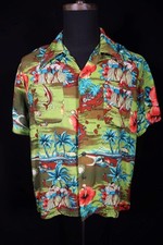 Vintage 1960's-1970's Silky Rayon Print Hawaiian Shirt Size Large Exc Condition